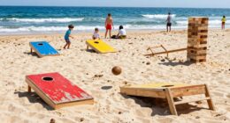 playing yard games on sand