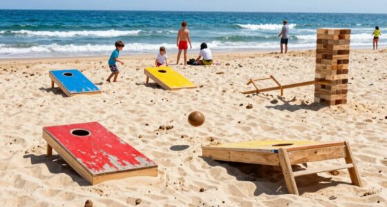 playing yard games on sand