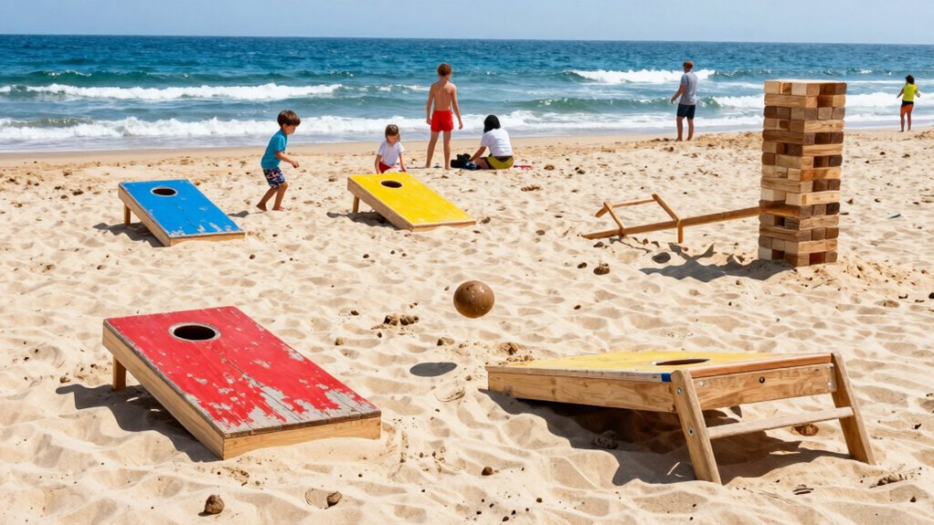 playing yard games on sand