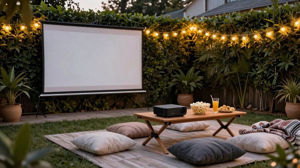 relaxed outdoor movie setup