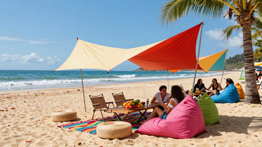 shaded organized beach gathering