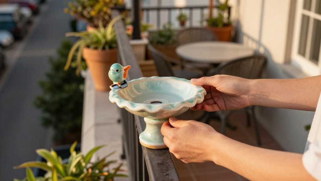 Want A Bird Bath, But Only Have A Small Balcony? These Cute Clip-On Options Fit Over A Railing & Work With Any Budget
