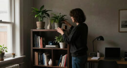 A Renter-Friendly Wall And IKEA BILLY Created A Moody Office